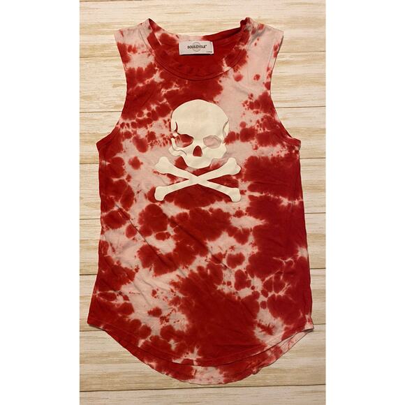 SOULCYCLE Womens Size XS Red Tie Dye Skull Muscle Tank Top - Picture 1 of 7